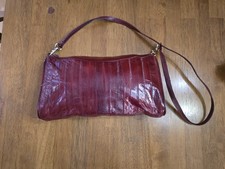 Vintage 1980s Burgundy Red Genuine Eel Skin Shoulder Crossbody Bag Clutch Retro