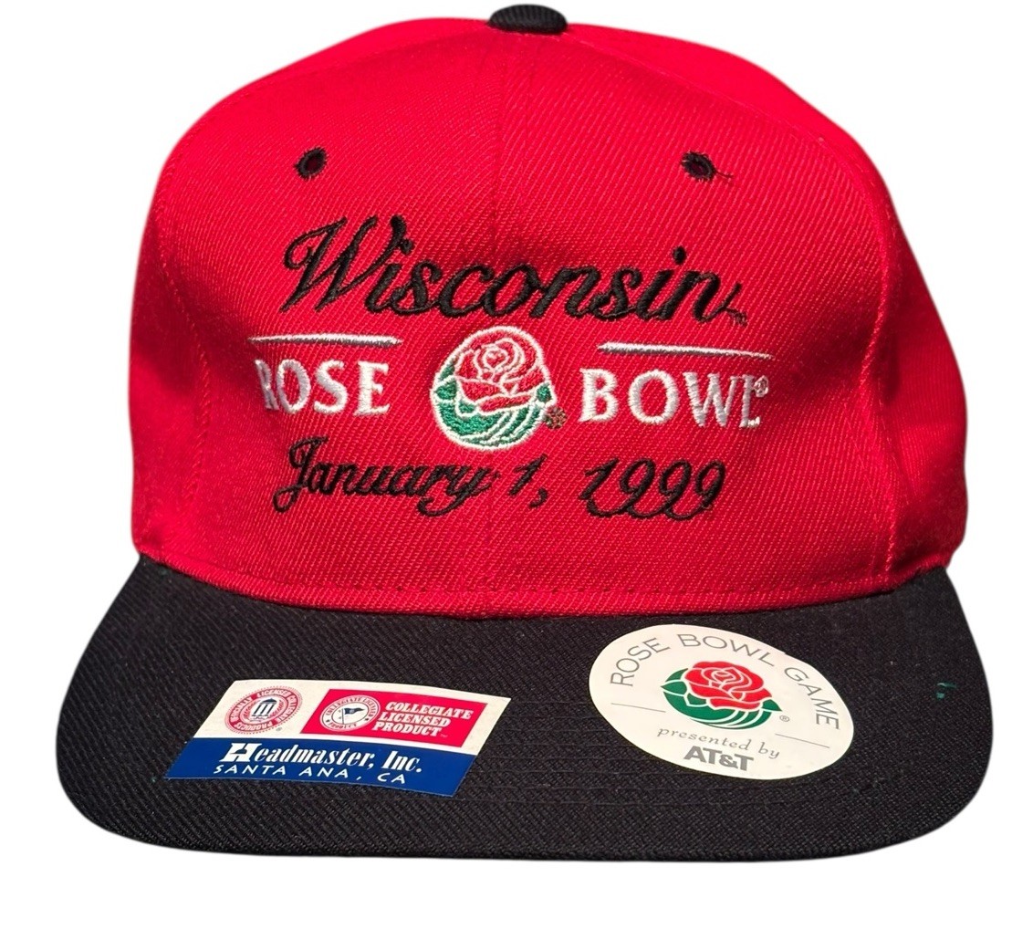 1999 Wisconsin Badgers Rose Bowl Vintage Snapback Hat with 90s Headmaster Stickers