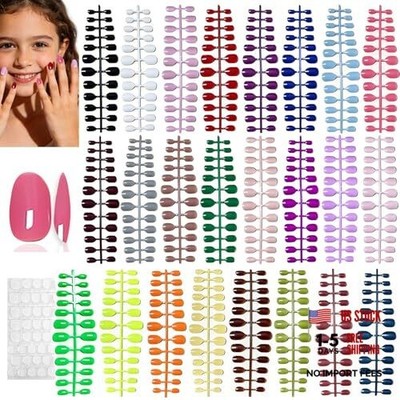 576 Piece Kids Short Press on Nails, Wsimily 24 Colors 576p Almond False Nails