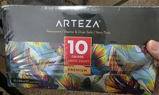 Arteza 10 Colors 60ml Bottles Permanent Fabric Paint, Washer Dryer Safe Unopened
