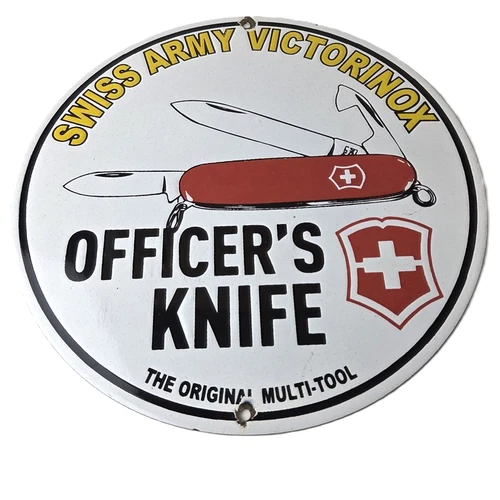 Vintage Swiss Army Knives Sign - Victorinox Officer Porcelain Advertisement Sign