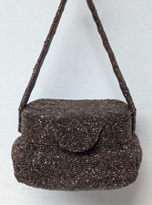 Vintage 1940s Paris K G Charlet Box Bag Brown Bronze Glass Beaded Handbag Purse