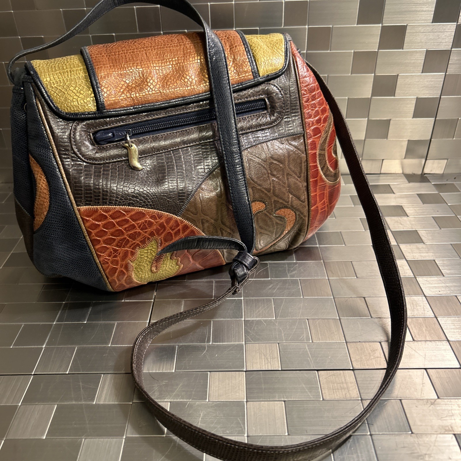 Vintage SHARIF Lizard Croc Patchwork Shoulder Bag - image 3