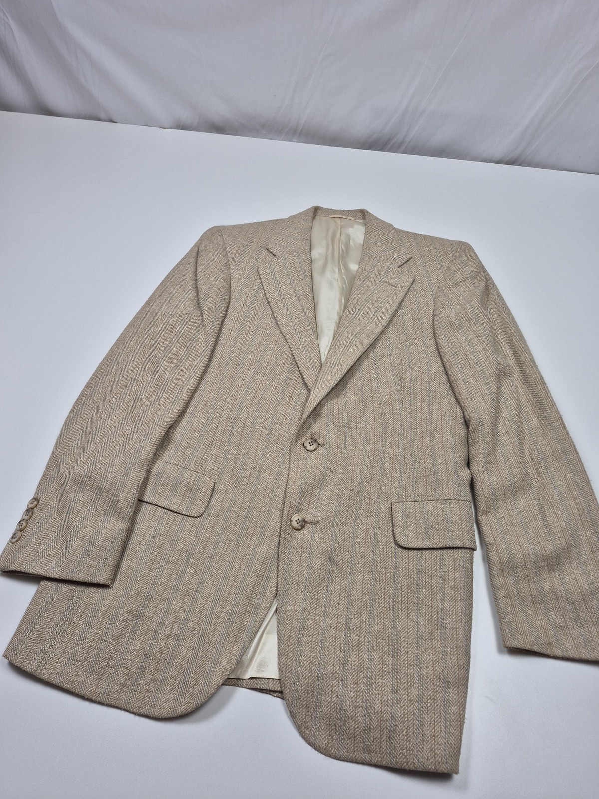 Vintage Polo University Ralph Lauren Blazer Mens 40 Beige Wool Herringbone Tweed