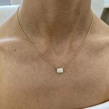 3ct Emerald Cut Lab Grown Diamond Women's Wedding Necklace Solitaire 14k Gold