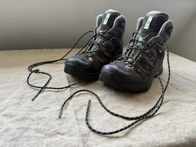 Salomon Women's Gray Green Hiking Boots Lace-Up Outdoor Trail Footwear
