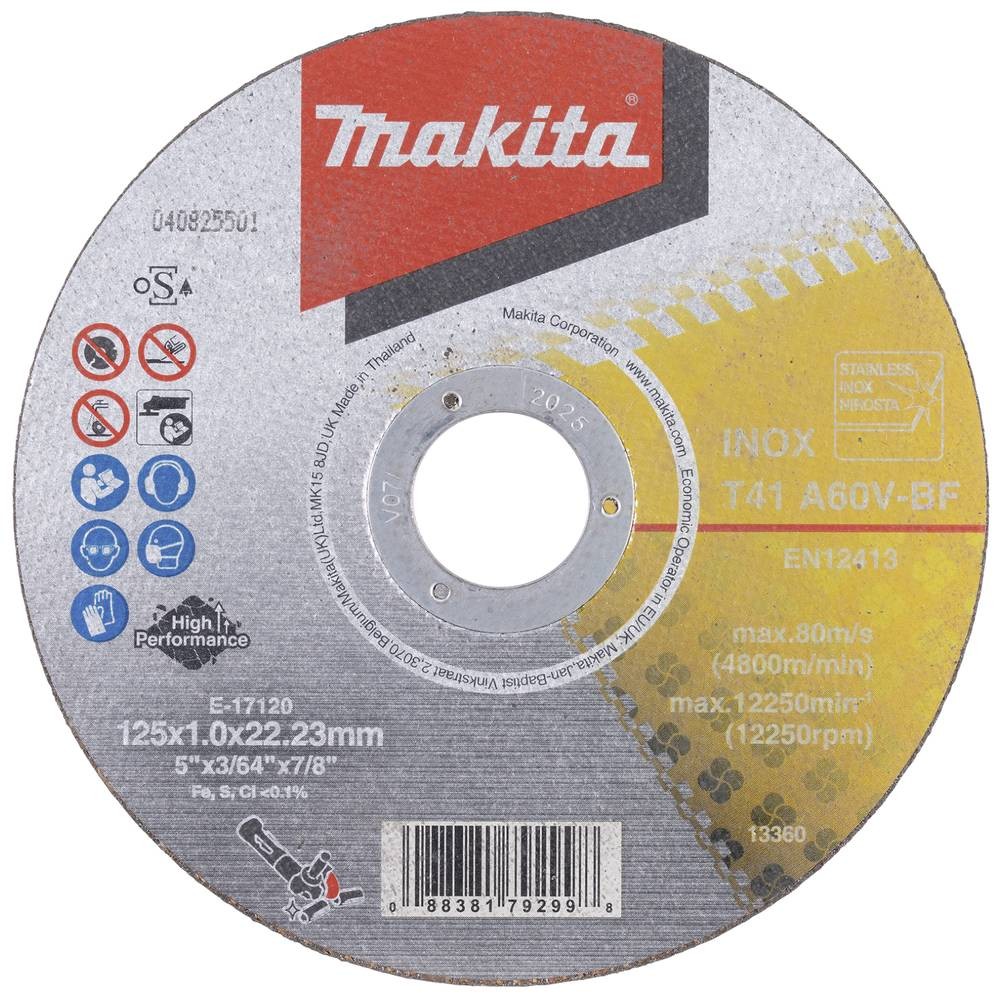 Disque à tronçonner Makita E-17120 de 125 mm pour couper l'acier de construction en lot de 12