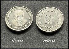 0,50 ECU Argent 925‰ 1987 "P-H SPAAK 1° Président CECA Charbon Acier 1952-1954"