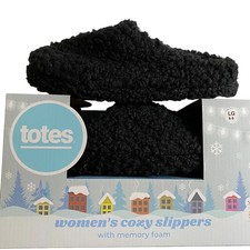 Totes Women's Cozy Slippers, Memory Foam Slippers, Size L 8-9 , Black 34544