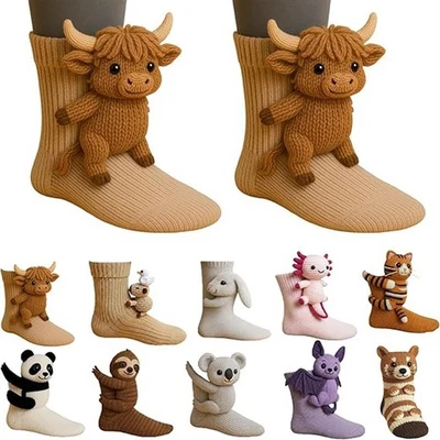 3D Knit Animal Socks Novelty Animal Hug Sock Hand Crocheted Warm Socks Funny AUD