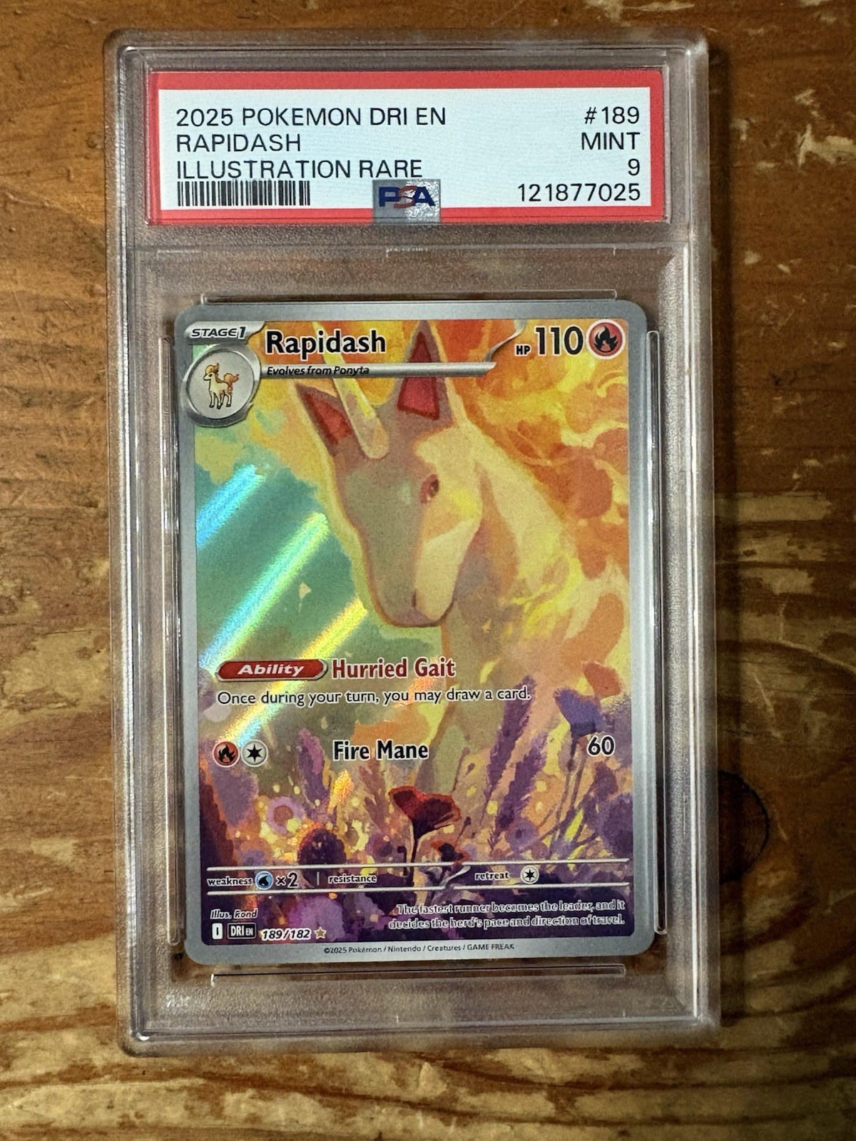 PSA 9 Mint Pokémon TCG Rapidash Holo Card 189/182 Destined Rivals