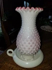 Vintage Fenton Hobnail Pink/White Milk Glass Hurricane Fairy Finger Lamp