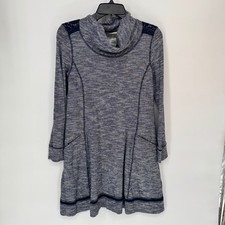 Saturday Sunday Womens Blue Striped Cowl Neck Long Sleeve Tunic Dress Lace Small