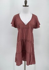 Christy Dawn Red Plaid Cottagecore V Neck Short Sleeve Tiered A Line Dress Sz S