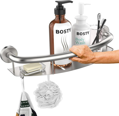 Satin Brushed Nickel Shower Grab Bar W/Storage Shelf 18 Inch,  Stainless Steel 2