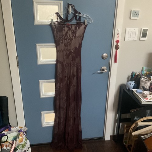 2000S CHRISTIAN LACROIX  Long Choco Brown Sheer Chantilly Lace Gown S - Zdjęcie 10 z 14
