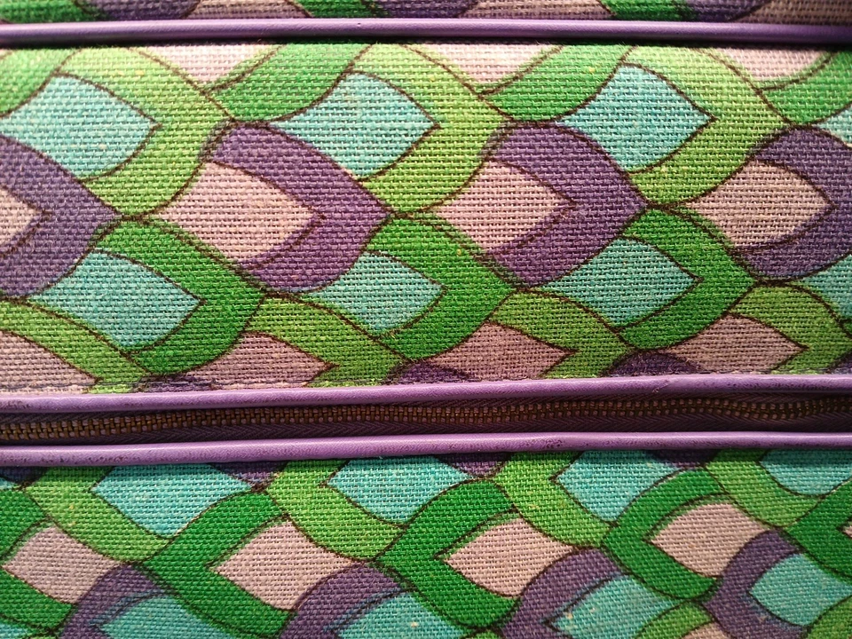 (2) Juego de maleta/equipaje BOHO retro de lona hippie MOD de los años 70, hecho en Japón Foto 3 de 4