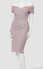 Xscape Women's Pink Blush Galaxy Off-the-Shoulder Glitter Dress Size: 14
