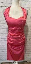 Suzi Chin for Maggy Boutique Pink Midi Halter Rouched Stretch Dress Size 8