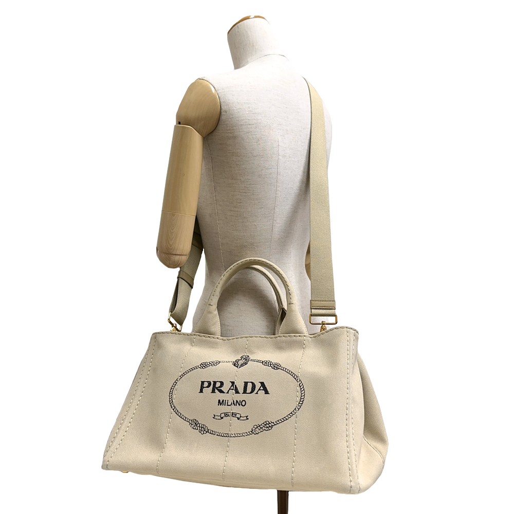 Used Prada Canapa 2WAY Medium Tote Bag 1BG642 ZKI F0065 V OOO Beige Handbag Shou thumbnail 4
