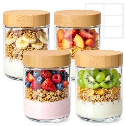 ComSaf Overnight Oats Jars 500ml 4 Pack Glass Jars with  Assorted models