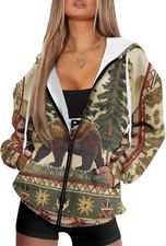 Women's Stylish Full-Zip Hoodies Oversized Hooded Sweatshirt Drawstring