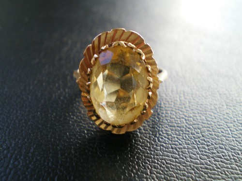 Feiner Vintage Ring 9 kt Gold Citrin um 1967; UK Ringgröße "L" - Bild 1 von 4