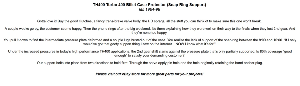 TH400 1964-98 Turbo 400 Transmission Case Saver Billet Snap Ring Support NEW - Image 3 of 3