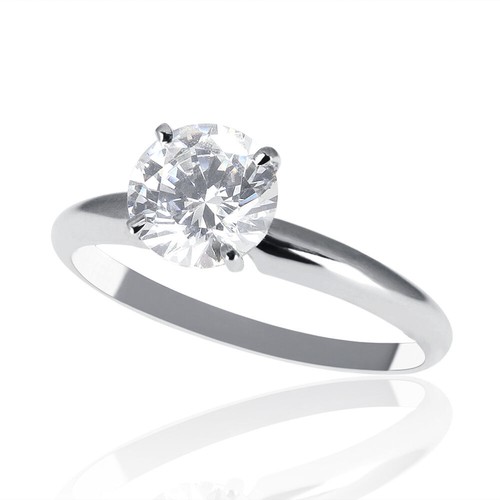 0.50 CT Genuine Round Cut Diamond Engagement Ring 14K White Gold H/SI2 - Picture 2 of 5