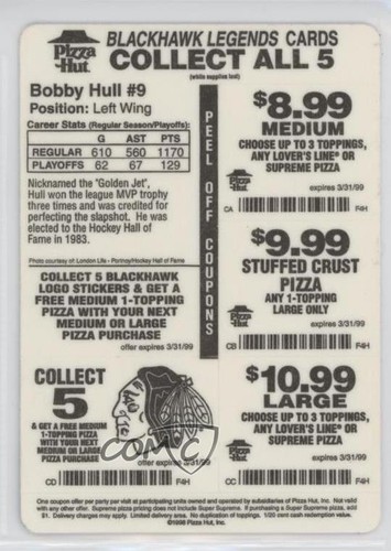 1998 Pizza Hut Chicago BlackHawks Legends Bobby Hull HOF - Picture 2 of 4