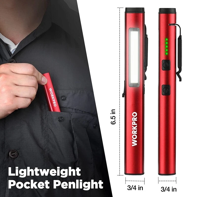 WORKPRO USB Rechargable LED Flashlight UV Black Light 450 Lumen Pocket Pen Light - Image 4 of 4