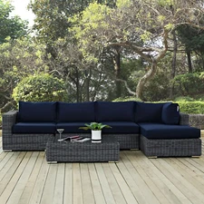 Modway Summon 5 Piece Outdoor Patio Sunbrella® Sectional Set in Canvas Navy