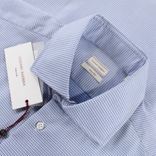 Luciano Barbera NWT Dress Shirt Size 41 L In Light Blue  White Plaid Cotton