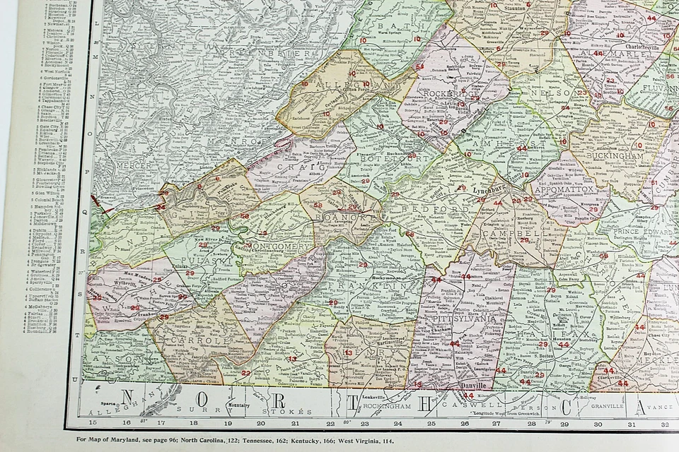 VIRGINIA State Map Rand McNally 1901 Railroad RR Business City Large Folio - Image 2 of 4