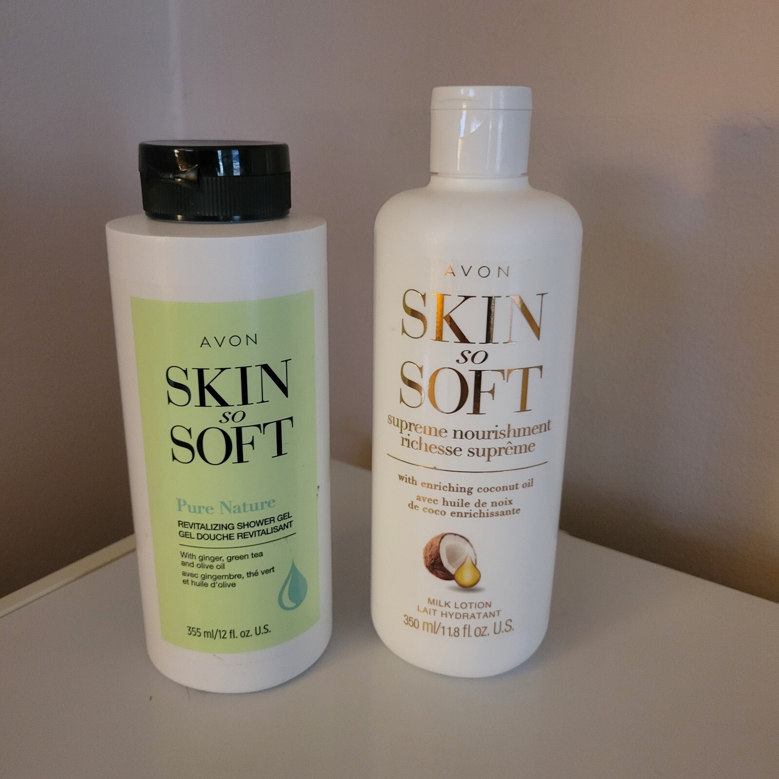 Avon Skin So Soft Pure Nature Shower Gel 12oz & Milk Lotion 11.8oz Duo