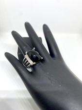 David Yurman Wheaton Silver Ring, Black Cushion Onyx And Diamonds, Size 7