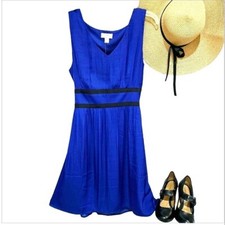 NEW Ann Taylor Women's Mini Dress Size 8 Royal Blue Black Pleated Fit & Flare