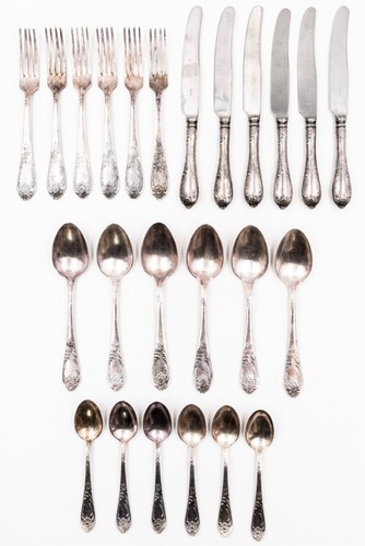 Vintage 24-Piece Silver-Plated Hallmarked Flatware Set E. Europe, Knives L 21 cm - Picture 4 of 8