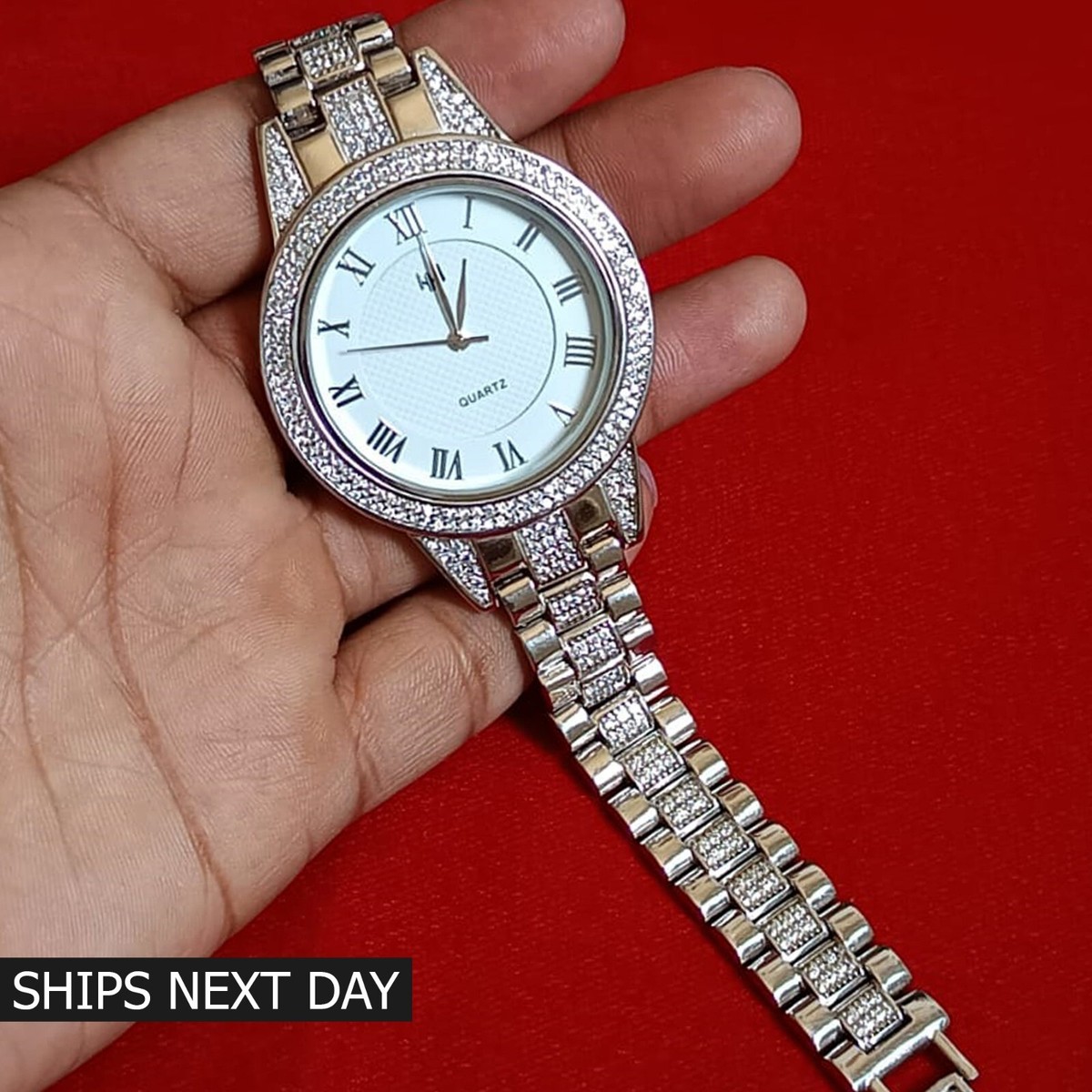 925 Sterling Silver Men's Wrist Watch White Dial Analog Luxury BIS