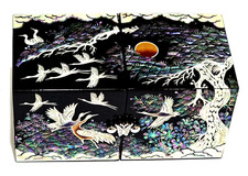 Korean MOP Inlaid & Lacquered Twin Cubic Jewellery Box Organiser