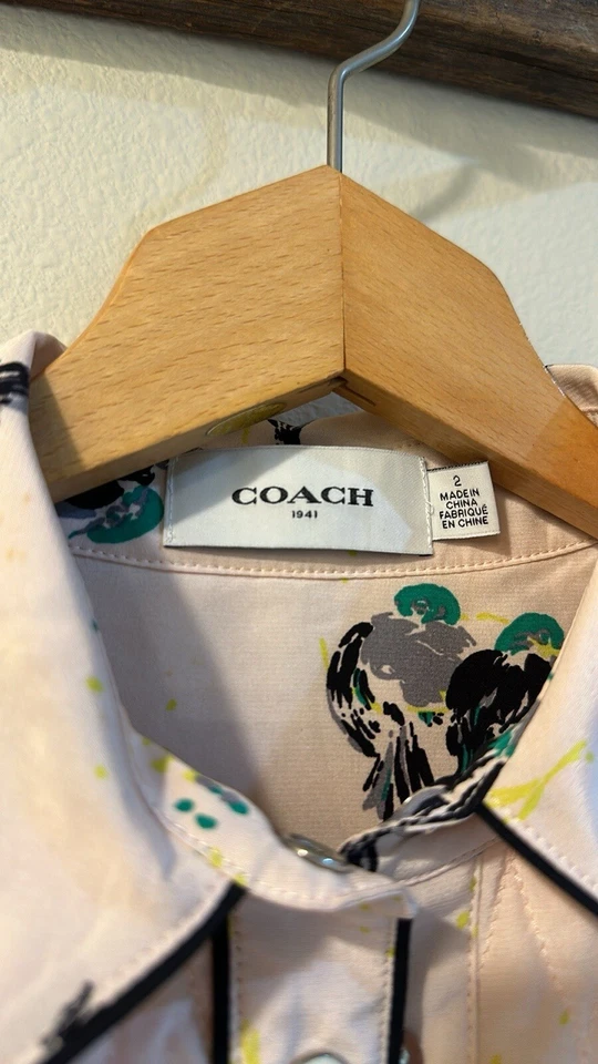 Coach 1941 Western Print Silk Dress Long Sleeves Size 2 Pockets Neon Accents - Image 3 of 4