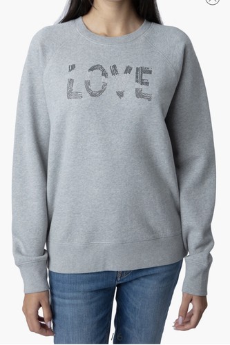 Zadig & Voltaire Love Embellished Cotton Raglan Sweatshirt Gray Sz M Designer