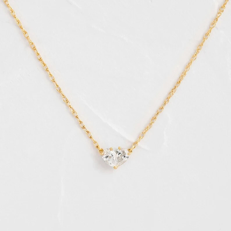 14k Yellow Gold 1TCW Pear Lab Grown Diamond Toi Et Moi Pendant For Birthday Gift