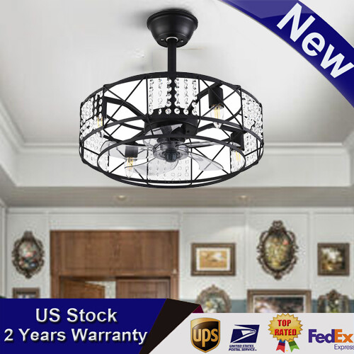 Caged Ceiling Fan with Light Farmhouse 3 Speed Enclosed Ceiling Fan Lamp +Remote - Picture 9 of 23