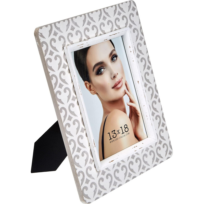Cornice Elegante Foto 13x18 - Portafoto Legno Bianco-Grigio in Stile Retrò
