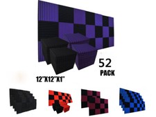 52 PACK 12"X12" 1"2''Acoustic Foam Panel Wedge Studio Soundproof Wall Adhesive