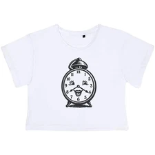 'Happy Face Alarm Clock' Women's Cotton Crop Tops (CO058184)