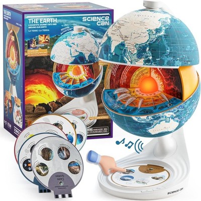 Openable Globe for Kids, 8 Inch Interactive World Globe, Talking Model with Know