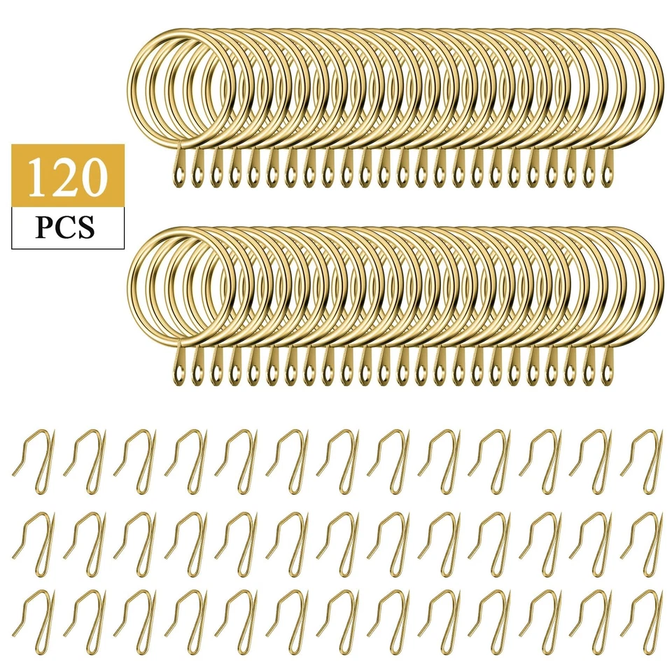 1.26 Inch Curtain Rings With Hooks, Metal Drapery Clips, Gold - Image 3 of 4