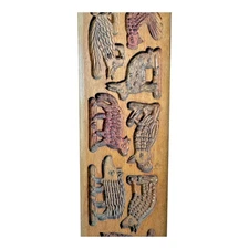 Antique Double-Sided Folk Art Painted Wooden Cookie Mold – Animals & People
